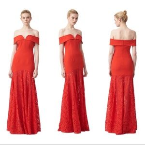 NWT AIJEK GODIVA SWEETHEART OFF SHOULDER LACE MAXI DRESS GOWN 2 = US 6/8